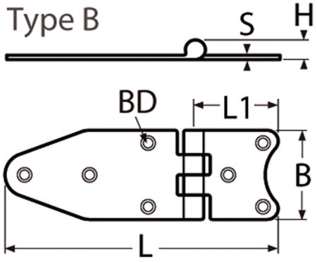 Петля ассиметричная 8429 тип B 129х40мм - схема, чертеж