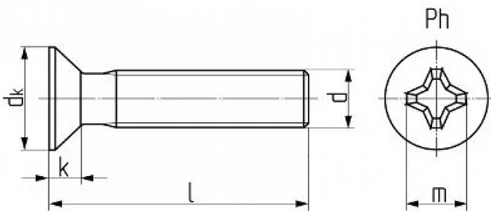 Винт с потайной головкой DIN 965 (ISO 7046)-схема