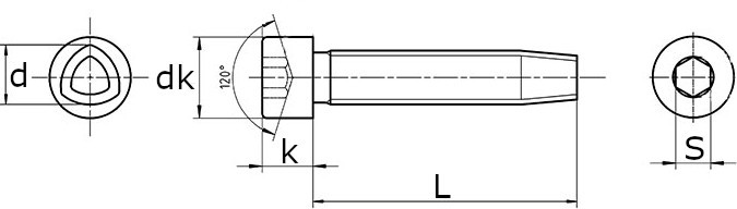 Винт резьбовыдавливающий с цилиндрической головкой и внутренним шестигранником DIN 7500 form E-схема