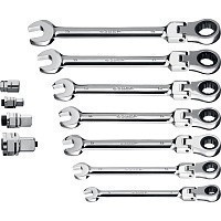 Набор комбинированных трещоточных шарнирных ключей 8-19 мм с адаптерами, ЗУБР 27102-H10, 10 штук