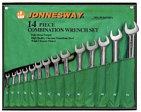 Набор ключей гаечных комбинированных дюймовых в кейсе, 3/8"-1-1/4", 14 предметов Jonnesway W26414S