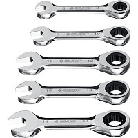 Набор комбинированных трещоточных укороченных ключей трещоточных укороченных 8-14 мм, ЗУБР 27103-H5, 5 штук