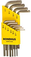 Набор дюймовых шестигранных, удлинённых ключей (1/16"-1/4") Bondhus BriteGuard 16238, 10 штук, хромированные