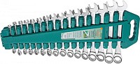 Набор ключей гаечных комбинированных трещоточных на держателе, 8-24 мм, 16 предметов Jonnesway W45516S