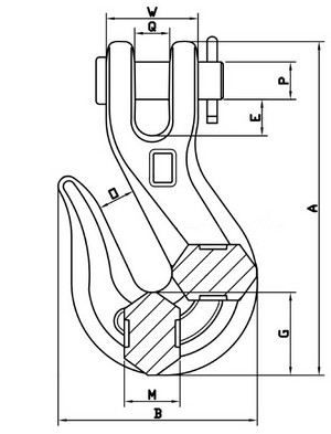Крюк грузовой с вилочным соединением и открытым зевом Goralmet схема